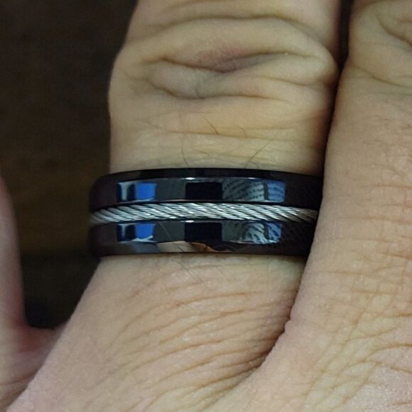 Personalized Engraved Men's Black Promise Ring Cable Inlay - Guys Promise Ring - Picture 2 of 11